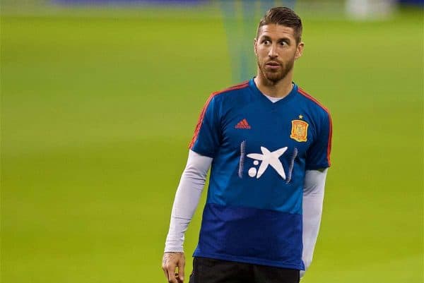 CARDIFF, WALES - Wednesday, October 10, 2018: Spain's captain Sergio Ramos during a training session at the Principality Stadium ahead of the International Friendly match between Wales and Spain. (Pic by David Rawcliffe/Propaganda)