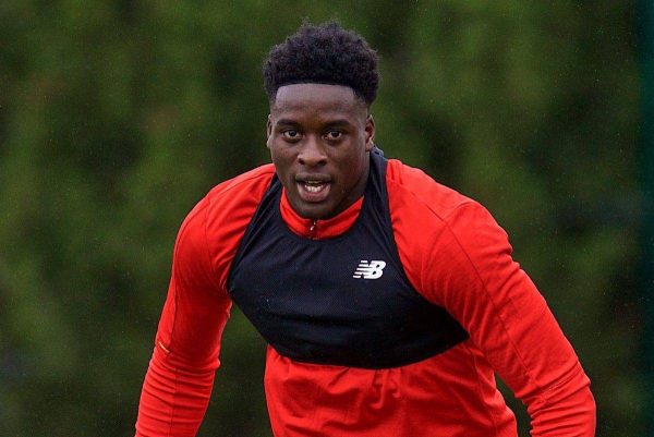 KIRKBY, ENGLAND - Sunday, October 21, 2018: Liverpool's substitute goalkeeper Kai Mckenzie-Lyle during the pre-match warm-up before the Under-23 FA Premier League 2 Division 1 match between Liverpool FC and Derby County at The Kirkby Academy. (Pic by David Rawcliffe/Propaganda)