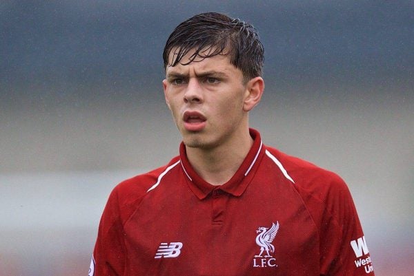 KIRKBY, ENGLAND - Sunday, October 21, 2018: Liverpool's Adam Lewis during the Under-23 FA Premier League 2 Division 1 match between Liverpool FC and Derby County at The Kirkby Academy. (Pic by David Rawcliffe/Propaganda)