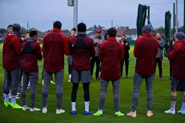 LIVERPOOL, ENGLAND - Tuesday, October 23, 2018: Liverpool's manager Jürgen Klopp during a training session at Melwood Training Ground ahead of the UEFA Champions League Group C match between Liverpool FC and FK Crvena zvezda (Red Star Belgrade). (Pic by David Rawcliffe/Propaganda)