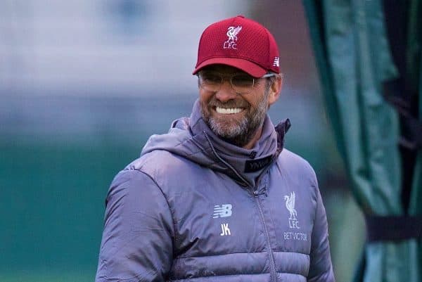 LIVERPOOL, ENGLAND - Tuesday, October 23, 2018: Liverpool's manager J¸rgen Klopp during a training session at Melwood Training Ground ahead of the UEFA Champions League Group C match between Liverpool FC and FK Crvena zvezda (Red Star Belgrade). (Pic by David Rawcliffe/Propaganda)