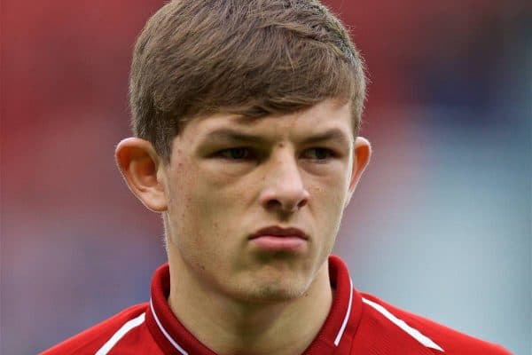 ST HELENS, ENGLAND - Wednesday, October 24, 2018: Liverpool's Leighton Clarkson lines-up before the UEFA Youth League Group C match between Liverpool FC and FK Crvena zvezda at Langtree Park. (Pic by David Rawcliffe/Propaganda)