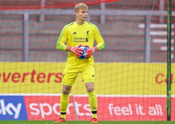 ST HELENS, ENGLAND - Wednesday, October 24, 2018: Liverpool's goalkeeper Vitezslav Jaros during the UEFA Youth League Group C match between Liverpool FC and FK Crvena zvezda at Langtree Park. (Pic by David Rawcliffe/Propaganda)