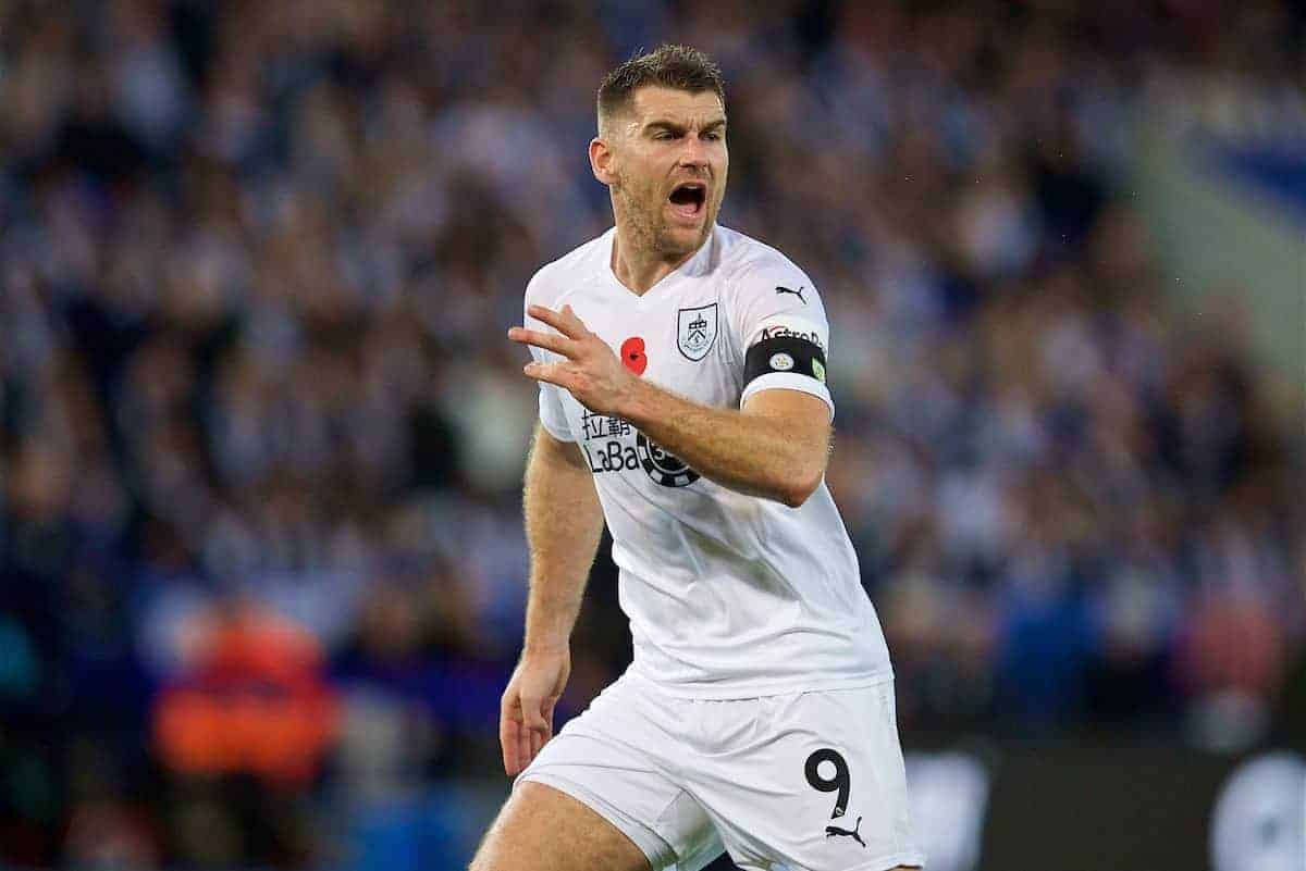 LEICESTER, ENGLAND - Saturday, November 10, 2018: Burnley's Sam Vokes during the FA Premier League match between Leicester City FC and Burnley FC at the King Power Stadium. (Pic by David Rawcliffe/Propaganda)