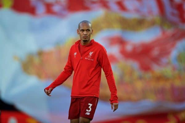 LIVERPOOL, ENGLAND - Sunday, November 11, 2018: Liverpool's Fabio Henrique Tavares 'Fabinho' before the FA Premier League match between Liverpool FC and Fulham FC at Anfield. (Pic by David Rawcliffe/Propaganda)