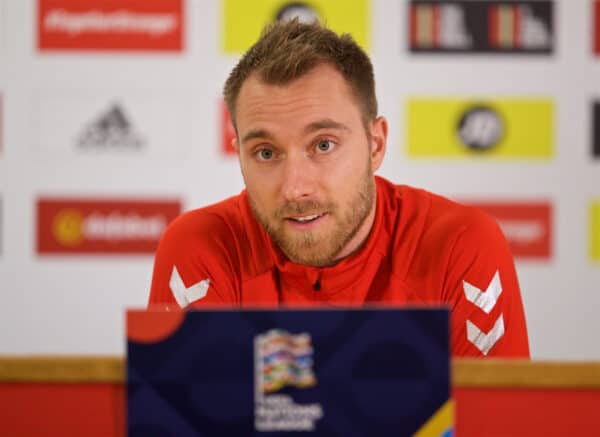 CARDIFF, WALES - Thursday, November 15, 2018: Denmark's Christian Eriksen during a press conference at the Cardiff City Stadium ahead of the UEFA Nations League Group Stage League B Group 4 match between Wales and Denmark. (Pic by David Rawcliffe/Propaganda)