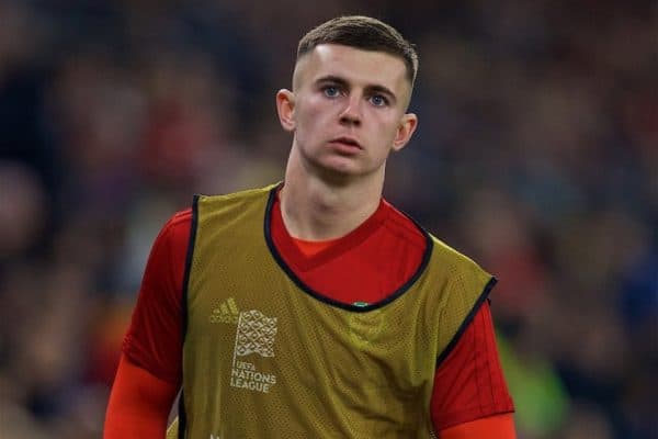 CARDIFF, WALES - Friday, November 16, 2018: Wales' substitute Ben Woodburn warms-up during the UEFA Nations League Group Stage League B Group 4 match between Wales and Denmark at the Cardiff City Stadium. (Pic by David Rawcliffe/Propaganda)