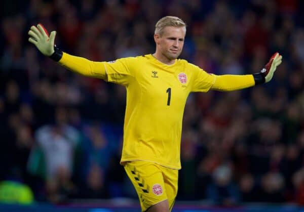 CARDIFF, WALES - Friday, November 16, 2018: Denmark's goalkeeper Kasper Schmeichel during the UEFA Nations League Group Stage League B Group 4 match between Wales and Denmark at the Cardiff City Stadium. (Pic by David Rawcliffe/Propaganda)