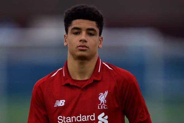 SAINT-GERMAIN-EN-LAYE, FRANCE - Wednesday, November 28, 2018: Liverpool's Ki-Jana Hoever before the UEFA Youth League Group C match between Paris Saint-Germain Under-19's and Liverpool FC Under-19's at Stade Georges-LefËvre. (Pic by David Rawcliffe/Propaganda)