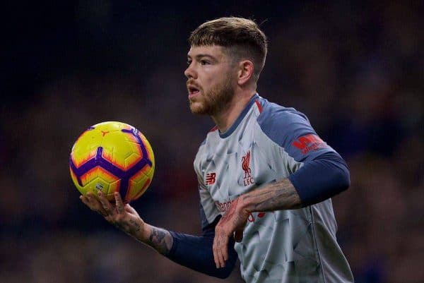 BURNLEY, ENGLAND - Wednesday, December 5, 2018: Liverpool's Alberto Moreno prepares to take a throw-in during the FA Premier League match between Burnley FC and Liverpool FC at Turf Moor. (Pic by David Rawcliffe/Propaganda)