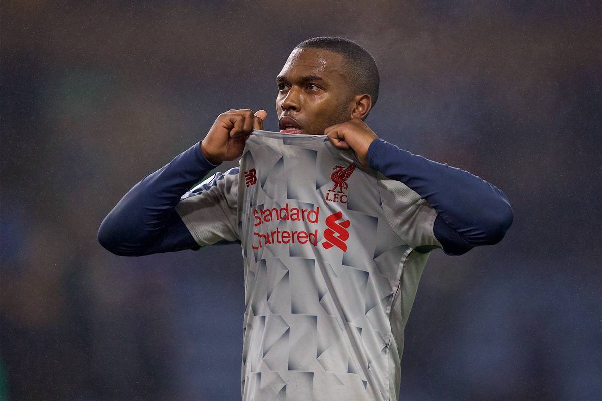 BURNLEY, ENGLAND - Wednesday, December 5, 2018: Liverpool's Daniel Sturridge removes his shirt to give to a supporter after the FA Premier League match between Burnley FC and Liverpool FC at Turf Moor. Liverpool 3-1. (Pic by David Rawcliffe/Propaganda)