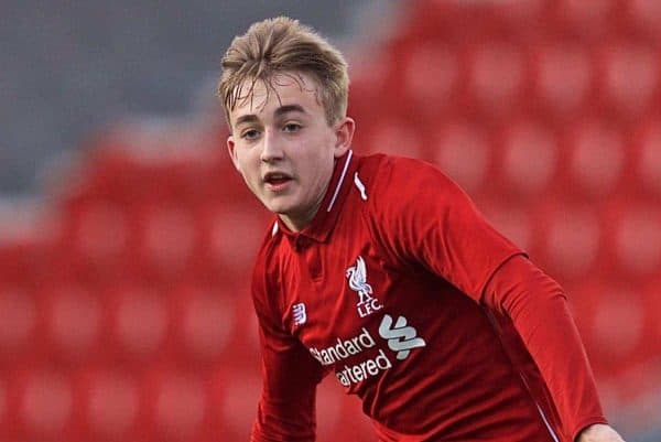 ST HELENS, ENGLAND - Monday, December 10, 2018: Liverpool's Jake Cain during the UEFA Youth League Group C match between Liverpool FC and SSC Napoli at Langtree Park. (Pic by David Rawcliffe/Propaganda)