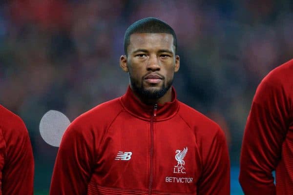 LIVERPOOL, ENGLAND - Tuesday, December 11, 2018: Liverpool's Georginio Wijnaldum lines-up before the UEFA Champions League Group C match between Liverpool FC and SSC Napoli at Anfield. (Pic by David Rawcliffe/Propaganda)