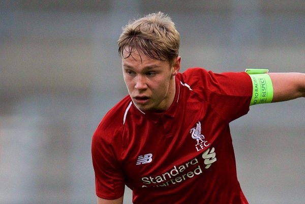 ST HELENS, ENGLAND - Monday, December 10, 2018: Liverpool's Paul Glatzel during the UEFA Youth League Group C match between Liverpool FC and SSC Napoli at Langtree Park. (Pic by David Rawcliffe/Propaganda)