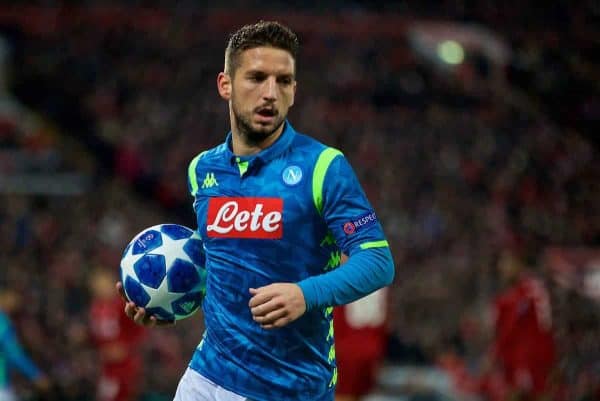 LIVERPOOL, ENGLAND - Tuesday, December 11, 2018: Napoli's Dries Mertens during the UEFA Champions League Group C match between Liverpool FC and SSC Napoli at Anfield. (Pic by David Rawcliffe/Propaganda)