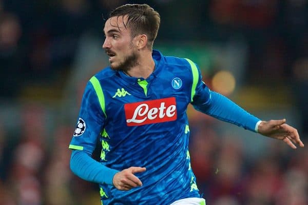 LIVERPOOL, ENGLAND - Tuesday, December 11, 2018: Napoli's Fabián Ruiz during the UEFA Champions League Group C match between Liverpool FC and SSC Napoli at Anfield. (Pic by David Rawcliffe/Propaganda)