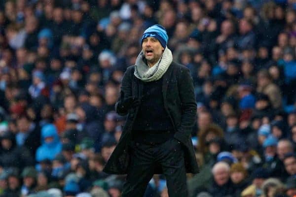 MANCHESTER, ENGLAND - Saturday, December 15, 2018: Manchester City's manager Pep Guardiola during the FA Premier League match between Manchester City FC and Everton FC at the Etihad Stadium, the 232nd Merseyside Derby. (Pic by David Rawcliffe/Propaganda)