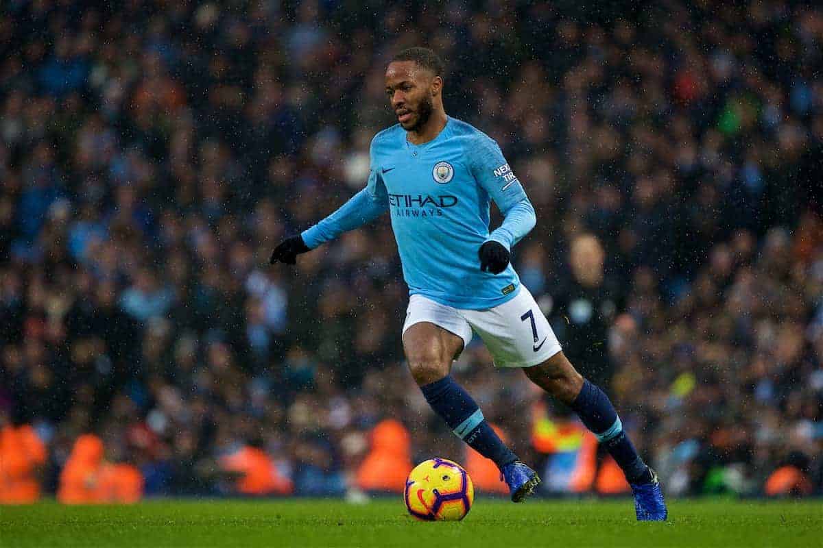 MANCHESTER, ENGLAND - Saturday, December 15, 2018: Manchester City's Raheem Sterling during the FA Premier League match between Manchester City FC and Everton FC at the Etihad Stadium, the 232nd Merseyside Derby. (Pic by David Rawcliffe/Propaganda)