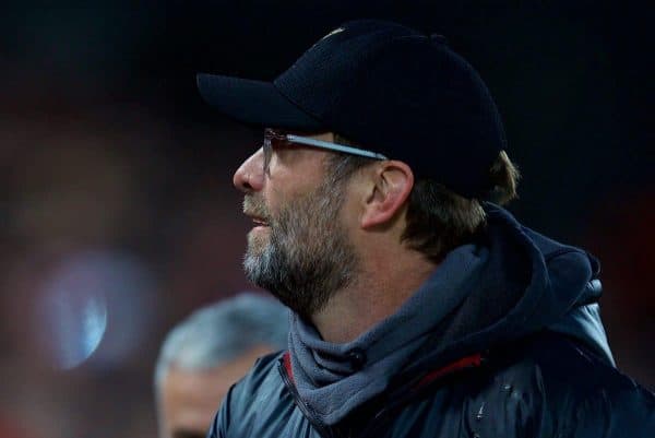 LIVERPOOL, ENGLAND - Sunday, December 16, 2018: Liverpool's manager J¸rgen Klopp before the FA Premier League match between Liverpool FC and Manchester United FC at Anfield. (Pic by David Rawcliffe/Propaganda)