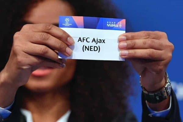 NYON, SWITZERLAND - Monday, December 17, 2018: Lyon player Laura Georges holds up Ajax after making the draw during the UEFA Champions League 2018/19 Round of 16 draw at the UEFA House of European Football. (Handout by UEFA)