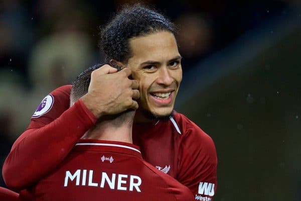 WOLVERHAMPTON, ENGLAND - Friday, December 21, 2018: Liverpool's Virgil van Dijk celebrates scoring the second goal during the FA Premier League match between Wolverhampton Wanderers FC and Liverpool FC at Molineux Stadium. Liverpool won 2-0. (Pic by David Rawcliffe/Propaganda)