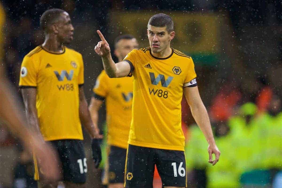 WOLVERHAMPTON, ENGLAND - Friday, December 21, 2018: Wolverhampton Wanderers' captain Conor Coady during the FA Premier League match between Wolverhampton Wanderers FC and Liverpool FC at Molineux Stadium. (Pic by David Rawcliffe/Propaganda)