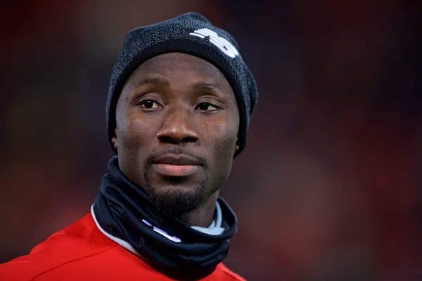 LIVERPOOL, ENGLAND - Saturday, December 29, 2018: Liverpool's Naby Keita during the pre-match warm-up before the FA Premier League match between Liverpool FC and Arsenal FC at Anfield. (Pic by David Rawcliffe/Propaganda)