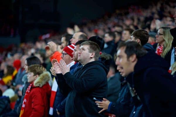 LIVERPOOL, ENGLAND - Saturday, December 29, 2018: Blind Liverpool supporter Mike Kearney during the FA Premier League match between Liverpool FC and Arsenal FC at Anfield. (Pic by David Rawcliffe/Propaganda)