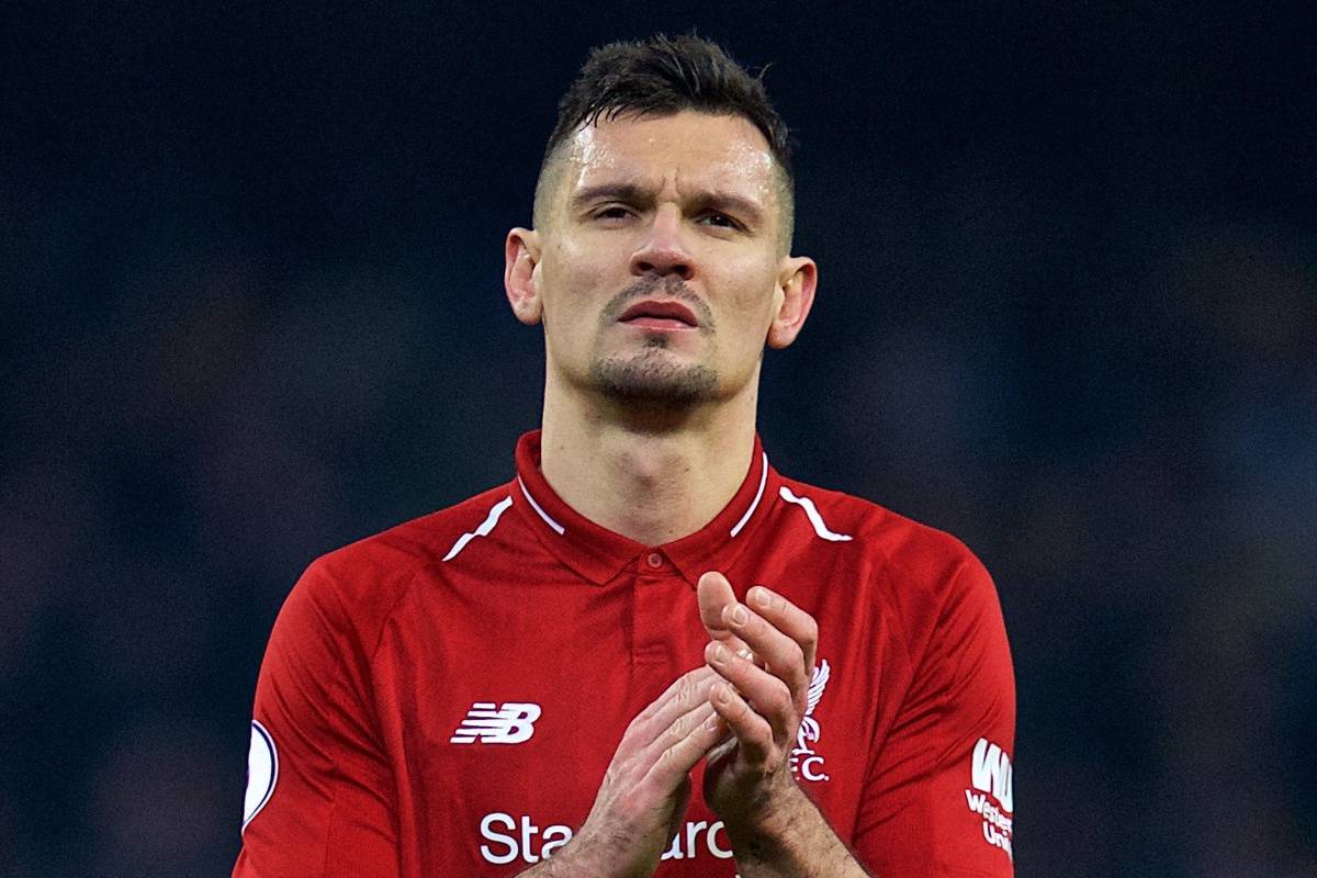 MANCHESTER, ENGLAND - Thursday, January 3, 2019: Liverpool's Dejan Lovren applauds the supporters after the 2-1 defeat by Manchester City during the FA Premier League match between Manchester City FC and Liverpool FC at the Etihad Stadium. (Pic by David Rawcliffe/Propaganda)