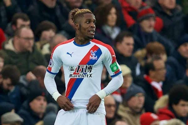 LIVERPOOL, ENGLAND - Saturday, January 19, 2019: Crystal Palace's Wilfried Zaha during the FA Premier League match between Liverpool FC and Crystal Palace FC at Anfield. (Pic by David Rawcliffe/Propaganda)