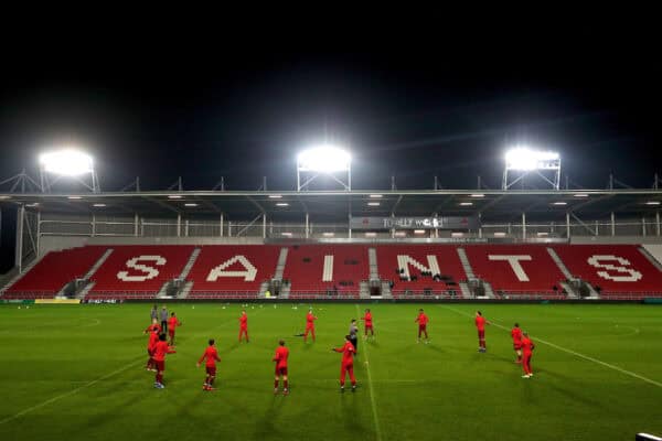 ST HELENS, ENGLAND - Monday, January 21, 2019: Liverpool players warm-up before the FA Youth Cup 4th Round match between Liverpool FC and Accrington Stanley FC at Langtree Park. (Pic by Paul Greenwood/Propaganda)