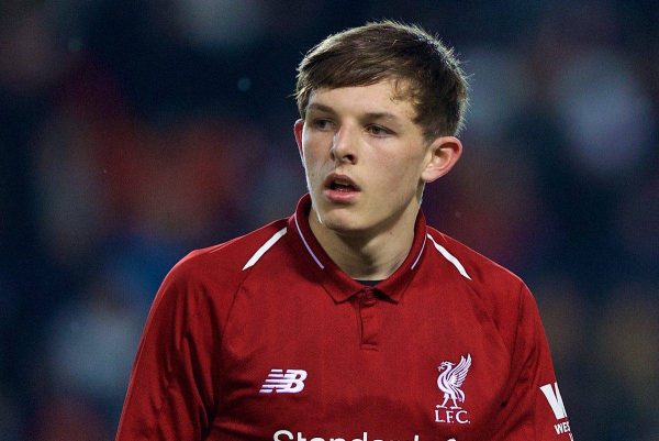 ST HELENS, ENGLAND - Monday, January 21, 2019: Liverpool's Leighton Clarkson during the FA Youth Cup 4th Round match between Liverpool FC and Accrington Stanley FC at Langtree Park. (Pic by Paul Greenwood/Propaganda)