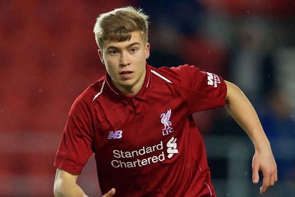 ST HELENS, ENGLAND - Monday, January 21, 2019: Liverpool's substitute Jack Bearne during the FA Youth Cup 4th Round match between Liverpool FC and Accrington Stanley FC at Langtree Park. (Pic by Paul Greenwood/Propaganda)