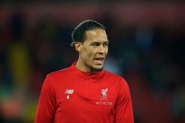 LIVERPOOL, ENGLAND - Wednesday, January 30, 2019: Liverpool's Virgil van Dijk during the pre-match warm-up before the FA Premier League match between Liverpool FC and Leicester City FC at Anfield. (Pic by David Rawcliffe/Propaganda)