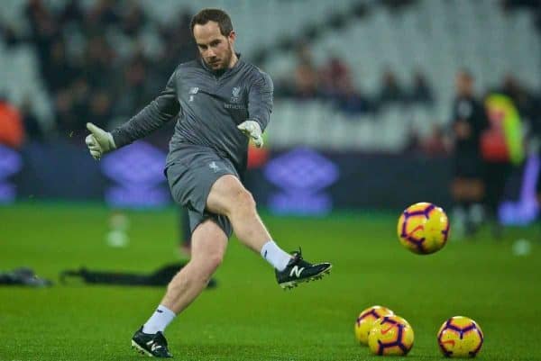 LONDON, ENGLAND - Monday, February 4, 2019: Liverpool's goalkeeping coach Jack Robinson during the pre-match warm-up before the FA Premier League match between West Ham United FC and Liverpool FC at the London Stadium. (Pic by David Rawcliffe/Propaganda)