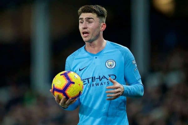 LIVERPOOL, ENGLAND - Wednesday, February 6, 2019: Manchester City's Aymeric Laporte during the FA Premier League match between Everton FC and Manchester City FC at Goodison Park. (Pic by David Rawcliffe/Propaganda)