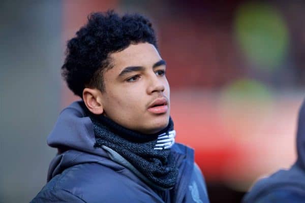 LIVERPOOL, ENGLAND - Saturday, February 9, 2019: Liverpool's Ki-Jana Hoever before the FA Premier League match between Liverpool FC and AFC Bournemouth at Anfield. (Pic by David Rawcliffe/Propaganda)