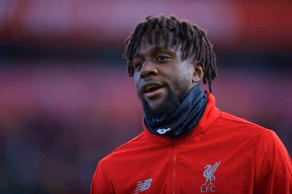 LIVERPOOL, ENGLAND - Saturday, February 9, 2019: Liverpool's substitute Divock Origi during the pre-match warm-up before the FA Premier League match between Liverpool FC and AFC Bournemouth at Anfield. (Pic by David Rawcliffe/Propaganda)