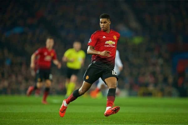 MANCHESTER, ENGLAND - Tuesday, February 12, 2019: Manchester United's Marcus Rashford during the UEFA Champions League Round of 16 1st Leg match between Manchester United FC and Paris Saint-Germain at Old Trafford. (Pic by David Rawcliffe/Propaganda)