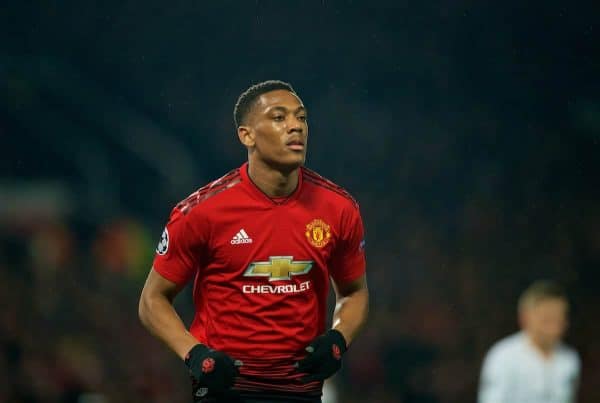 MANCHESTER, ENGLAND - Tuesday, February 12, 2019: Manchester United's Anthony Martial during the UEFA Champions League Round of 16 1st Leg match between Manchester United FC and Paris Saint-Germain at Old Trafford. (Pic by David Rawcliffe/Propaganda)