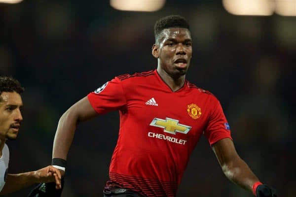 MANCHESTER, ENGLAND - Tuesday, February 12, 2019: Manchester United's Paul Pogba during the UEFA Champions League Round of 16 1st Leg match between Manchester United FC and Paris Saint-Germain at Old Trafford. (Pic by David Rawcliffe/Propaganda)