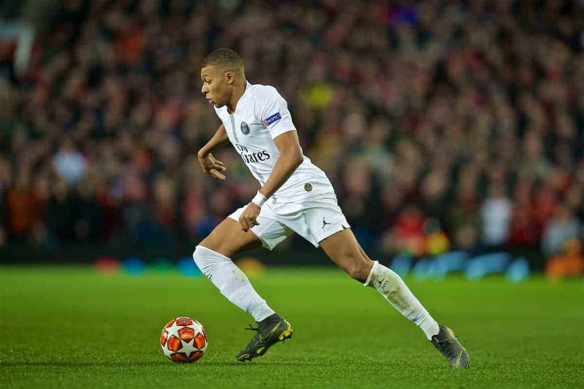 MANCHESTER, ENGLAND - Tuesday, February 12, 2019: Paris Saint-Germain's Kylian Mbappé during the UEFA Champions League Round of 16 1st Leg match between Manchester United FC and Paris Saint-Germain at Old Trafford. (Pic by David Rawcliffe/Propaganda)