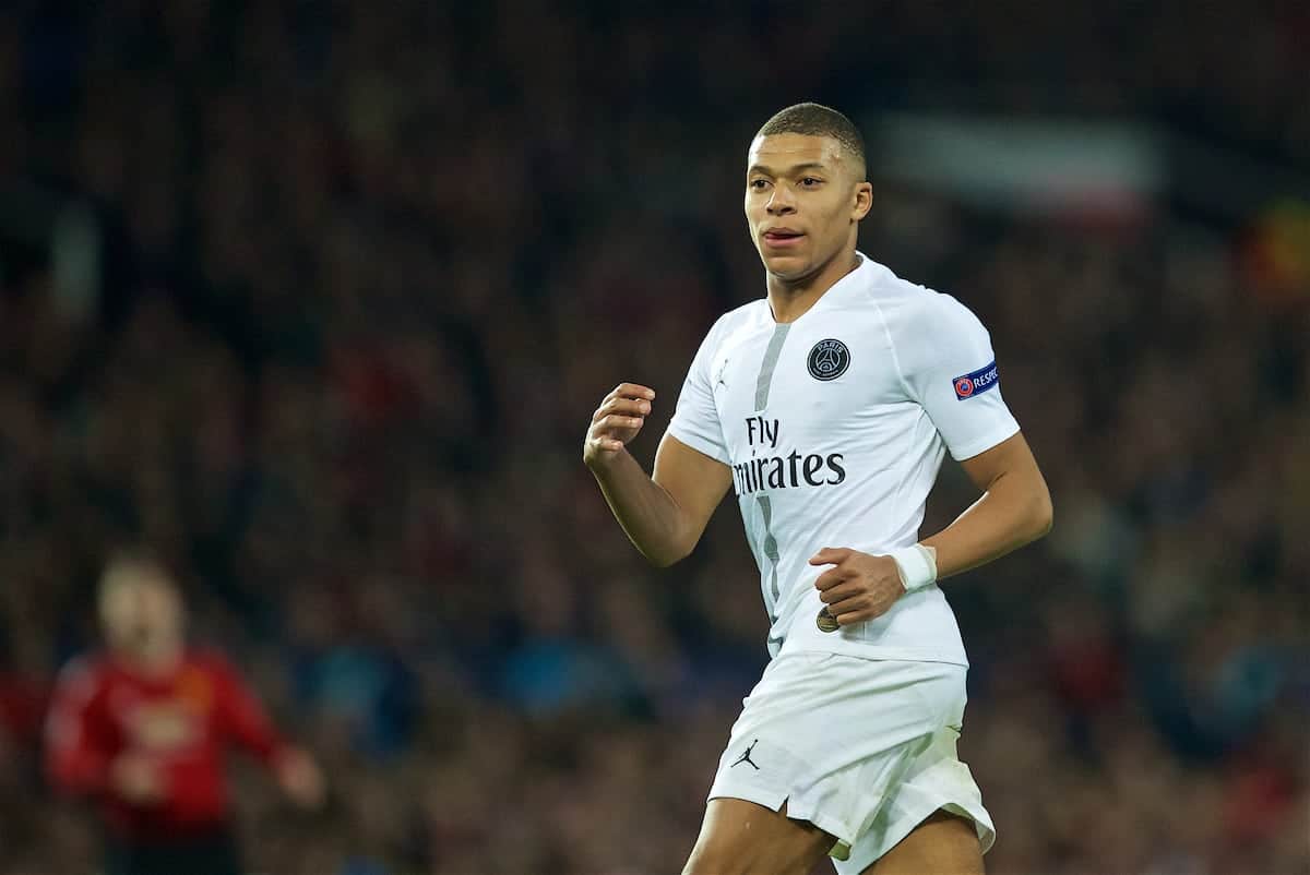 MANCHESTER, ENGLAND - Tuesday, February 12, 2019: Paris Saint-Germain's Kylian Mbappé during the UEFA Champions League Round of 16 1st Leg match between Manchester United FC and Paris Saint-Germain at Old Trafford. (Pic by David Rawcliffe/Propaganda)