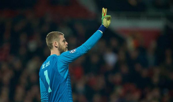 MANCHESTER, ENGLAND - Tuesday, February 12, 2019: Manchester United's goalkeeper David de Gea during the UEFA Champions League Round of 16 1st Leg match between Manchester United FC and Paris Saint-Germain at Old Trafford. (Pic by David Rawcliffe/Propaganda)