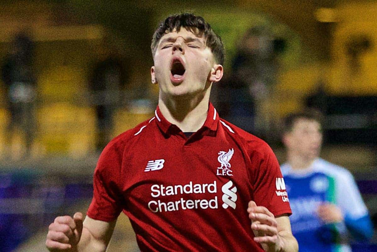 CHESTER, ENGLAND - Wednesday, February 13, 2019: Liverpool's Bobby Duncan looks dejected after missing a chance during the FA Youth Cup 5th Round match between Liverpool FC and Wigan Athletic FC at the Deva Stadium. (Pic by David Rawcliffe/Propaganda)