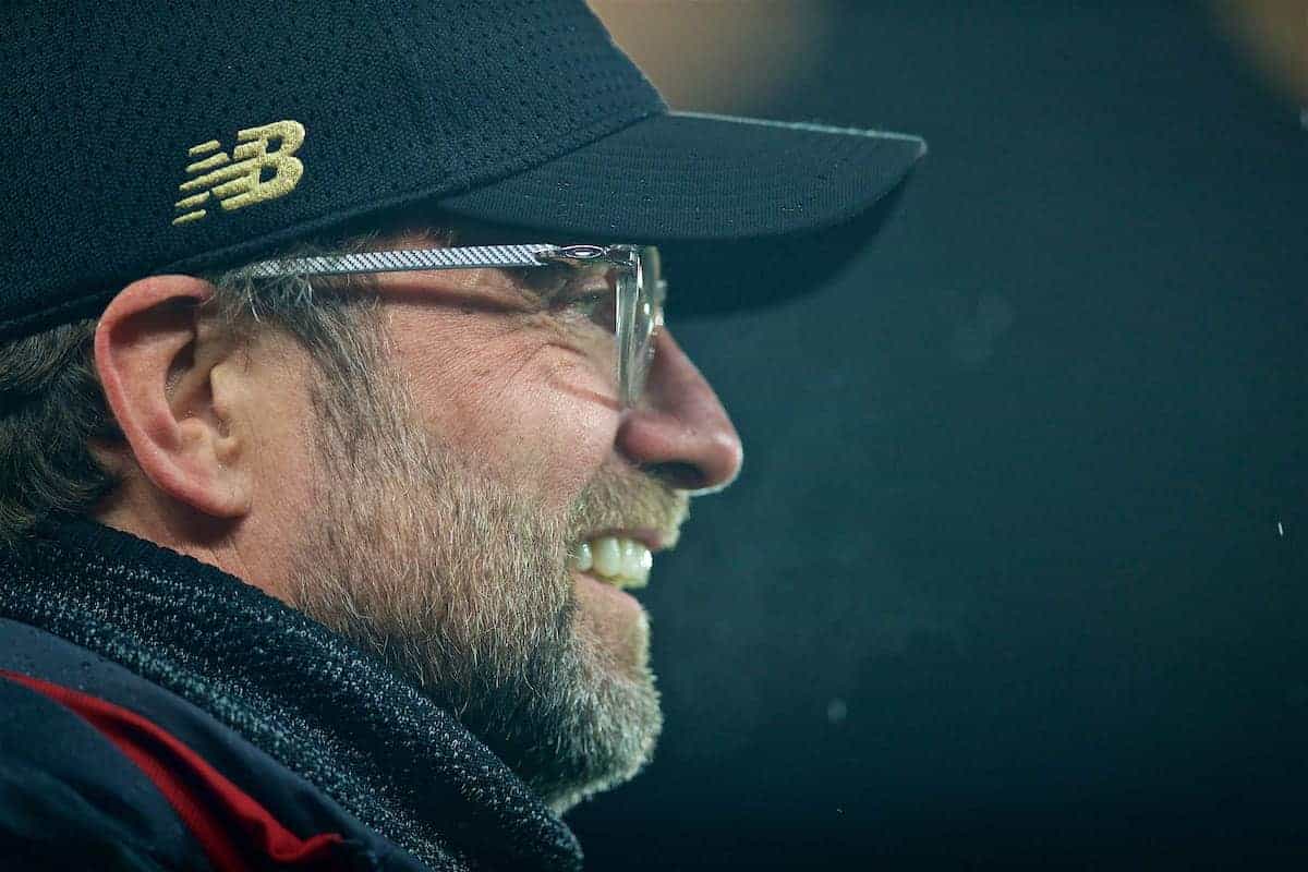 LIVERPOOL, ENGLAND - Tuesday, February 19, 2019: Liverpool's manager Jürgen Klopp before the UEFA Champions League Round of 16 1st Leg match between Liverpool FC and FC Bayern München at Anfield. (Pic by David Rawcliffe/Propaganda)