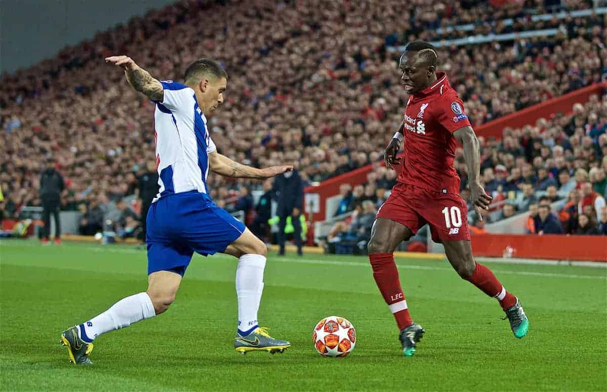 LIVERPOOL, ENGLAND - Tuesday, April 9, 2019: Liverpool's Sadio Mane during the UEFA Champions League Quarter-Final 1st Leg match between Liverpool FC and FC Porto at Anfield. (Pic by David Rawcliffe/Propaganda)