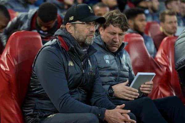 LIVERPOOL, ENGLAND - Tuesday, April 9, 2019: Liverpool's manager Jürgen Klopp before the UEFA Champions League Quarter-Final 1st Leg match between Liverpool FC and FC Porto at Anfield. (Pic by David Rawcliffe/Propaganda)