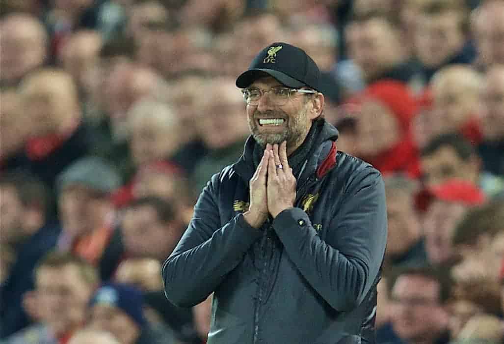 LIVERPOOL, ENGLAND - Tuesday, April 9, 2019: Liverpool's manager J¸rgen Klopp during the UEFA Champions League Quarter-Final 1st Leg match between Liverpool FC and FC Porto at Anfield. (Pic by David Rawcliffe/Propaganda)