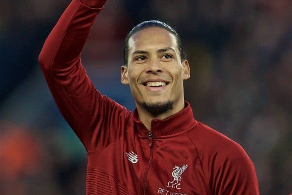 LIVERPOOL, ENGLAND - Tuesday, April 9, 2019: Liverpool's Virgil van Dijk before the UEFA Champions League Quarter-Final 1st Leg match between Liverpool FC and FC Porto at Anfield. (Pic by David Rawcliffe/Propaganda)